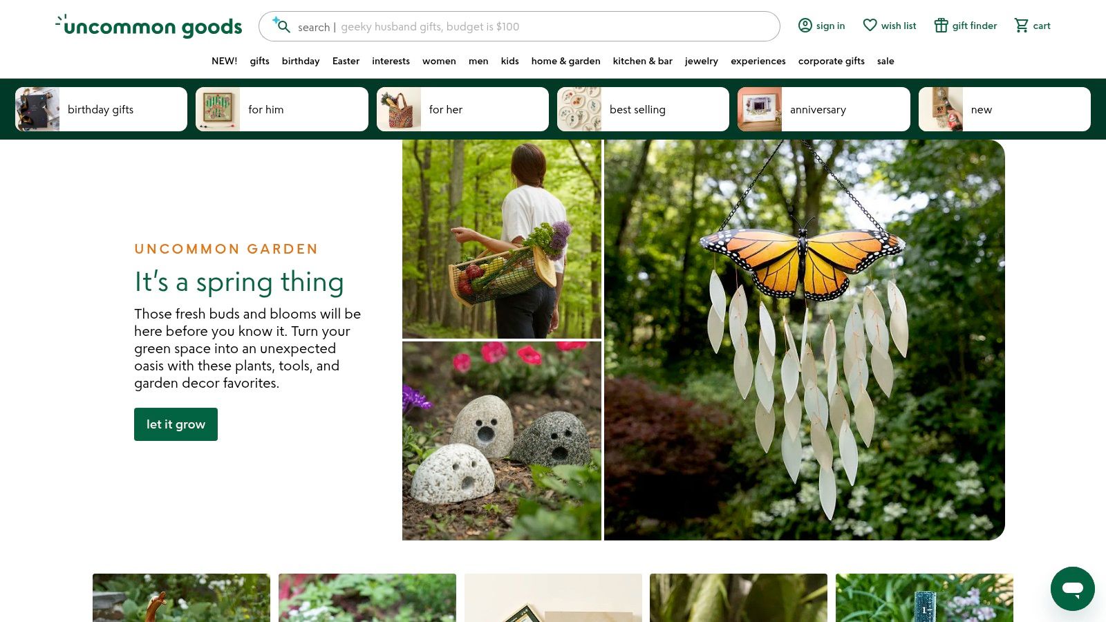 Uncommon Goods website interface showing a variety of gift ideas for husbands