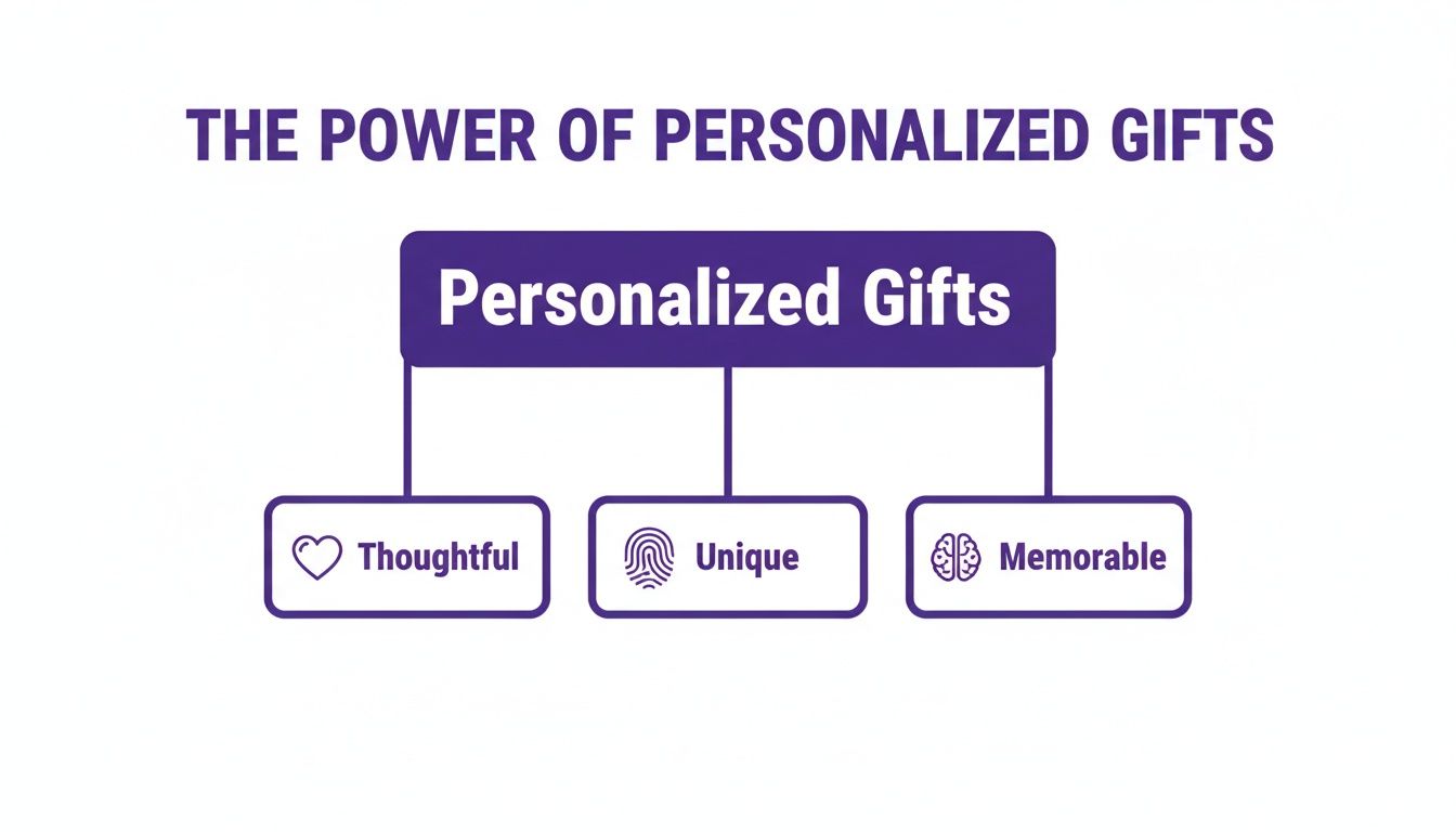 An infographic illustrating the power of personalized gifts, highlighting them as thoughtful, unique, and memorable.