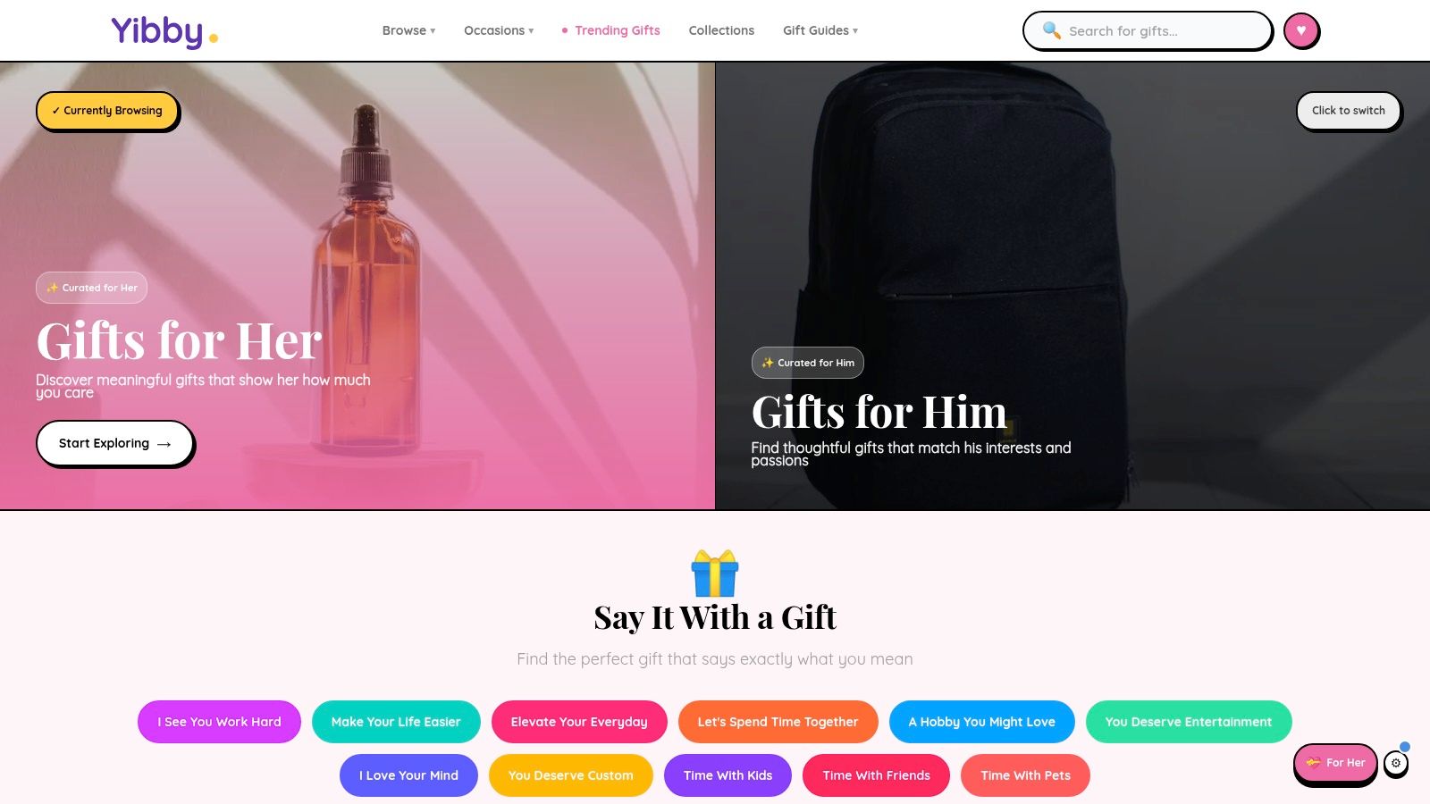 Screenshot from https://yibby.ai/gifts-for-her